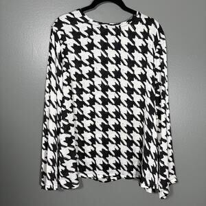 MNG Mango Women's Retro Glam Houndstooth Blouse - Size 12 - Preppy Long Sleeve